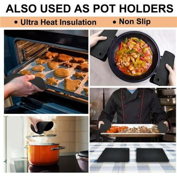 Walfos Silicone Trivet Mats Set of 4 Heat Resistant Non-Slip Hot Pads Jar Opener - Picture 2 of 7